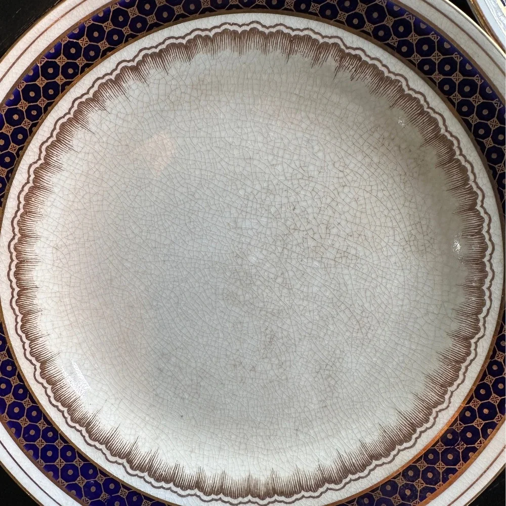 Keeling &‎ Co Losol Ware Grasmere Dessert Plates 8pc Blue Gold Antique